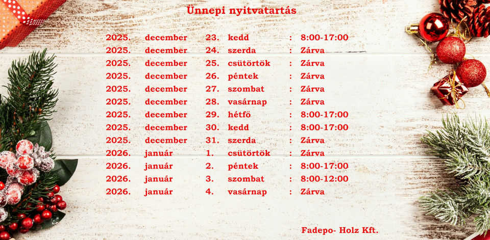 Ünnepi nyitvatartás 2025